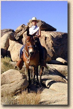 Roberta riding Susie ~ Joshua Tree, Ca